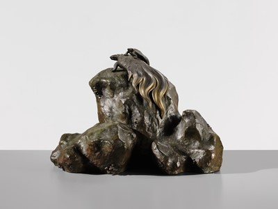 Lot 38 - NOGAMI RYUKI: A SUPERB BRONZE OKIMONO OF A MINOGAME AND YOUNG