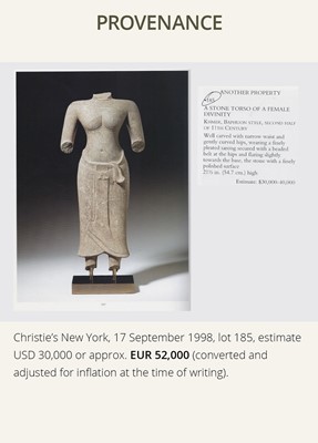 Lot 366 - A SANDSTONE TORSO OF A FEMALE DEITY, BAPHUON STYLE, SECOND HALF OF THE 11TH CENTURY