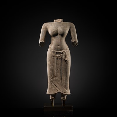 Lot 366 - A SANDSTONE TORSO OF A FEMALE DEITY, BAPHUON STYLE, SECOND HALF OF THE 11TH CENTURY
