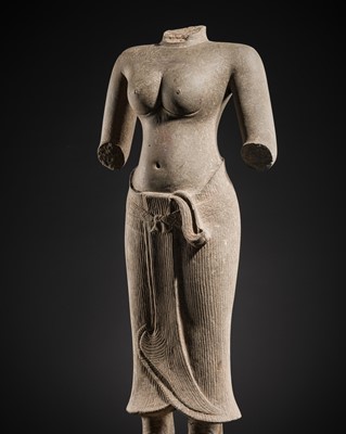 Lot 366 - A SANDSTONE TORSO OF A FEMALE DEITY, BAPHUON STYLE, SECOND HALF OF THE 11TH CENTURY
