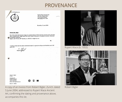 Lot 5 - A RARE BRONZE FIGURE OF A BABOON, LATE DYNASTIC PERIOD, DYNASTY XXVI