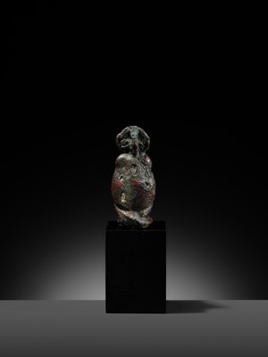 Lot 5 - A RARE BRONZE FIGURE OF A BABOON, LATE DYNASTIC PERIOD, DYNASTY XXVI