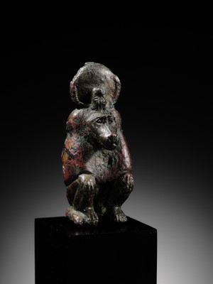 Lot 5 - A RARE BRONZE FIGURE OF A BABOON, LATE DYNASTIC PERIOD, DYNASTY XXVI