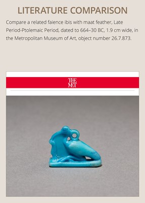 Lot 51 - AN ‘IBIS’ AMULET, BLUE AND GREEN BICHROME FAIENCE, LATE PERIOD, DYNASTY XXV-XXXI