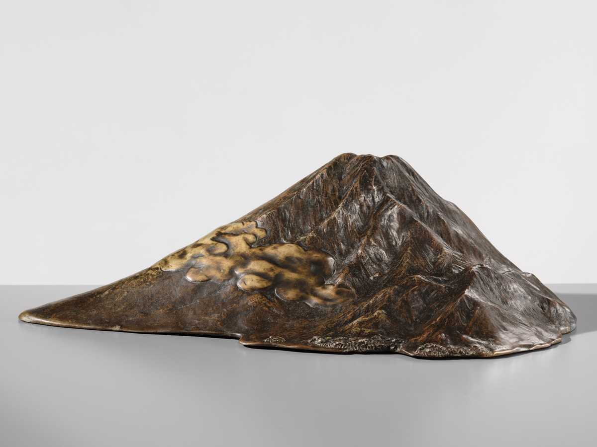 Lot 12 - HIDEAKI: AN ICONIC AND LARGE BRONZE OKIMONO OF MOUNT FUJI