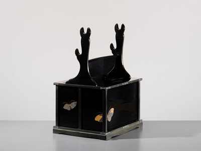 Lot 136 - UMEZAWA RYUSHIN: A SUPERB INLAID AND LACQUERED ‘BUTTERFLIES’ KATANA KAKE (SWORD STAND)