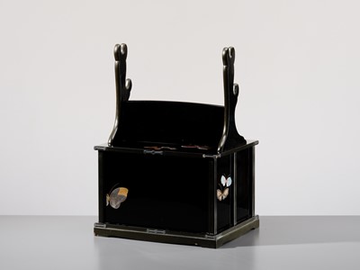 Lot 136 - UMEZAWA RYUSHIN: A SUPERB INLAID AND LACQUERED ‘BUTTERFLIES’ KATANA KAKE (SWORD STAND)
