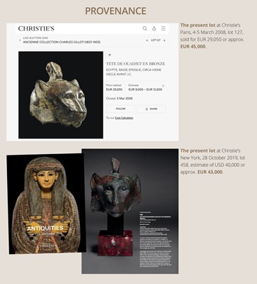 Lot 6 - THE ‘CHARLES GILLOT’ BRONZE HEAD OF WADJET AS A LIONESS, LATE PERIOD