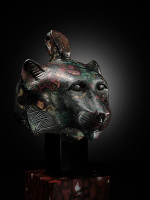 Lot 6 - THE ‘CHARLES GILLOT’ BRONZE HEAD OF WADJET AS A LIONESS, LATE PERIOD