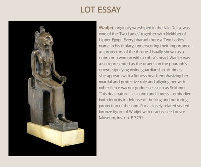 Lot 6 - THE ‘CHARLES GILLOT’ BRONZE HEAD OF WADJET AS A LIONESS, LATE PERIOD