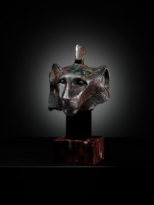 Lot 6 - THE ‘CHARLES GILLOT’ BRONZE HEAD OF WADJET AS A LIONESS, LATE PERIOD