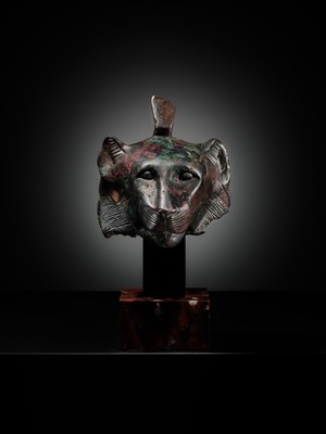 Lot 6 - THE ‘CHARLES GILLOT’ BRONZE HEAD OF WADJET AS A LIONESS, LATE PERIOD