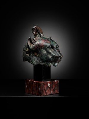Lot 6 - THE ‘CHARLES GILLOT’ BRONZE HEAD OF WADJET AS A LIONESS, LATE PERIOD