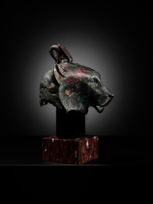 Lot 6 - THE ‘CHARLES GILLOT’ BRONZE HEAD OF WADJET AS A LIONESS, LATE PERIOD