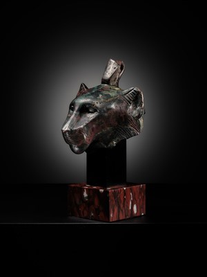 Lot 6 - THE ‘CHARLES GILLOT’ BRONZE HEAD OF WADJET AS A LIONESS, LATE PERIOD