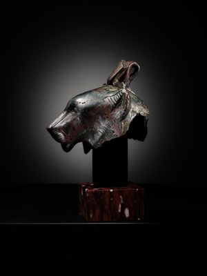 Lot 6 - THE ‘CHARLES GILLOT’ BRONZE HEAD OF WADJET AS A LIONESS, LATE PERIOD