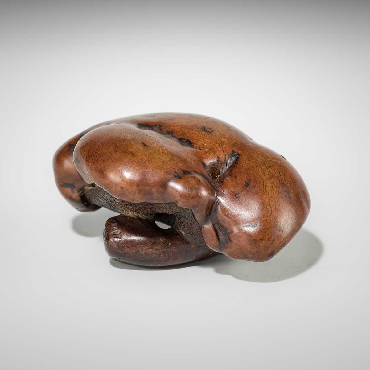 Lot 338 - A RARE AND LARGE BURLWOOD NETSUKE OF A MUSHROOM