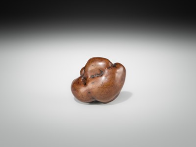 Lot 338 - A RARE AND LARGE BURLWOOD NETSUKE OF A MUSHROOM