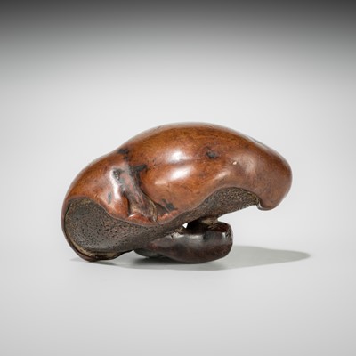 Lot 338 - A RARE AND LARGE BURLWOOD NETSUKE OF A MUSHROOM