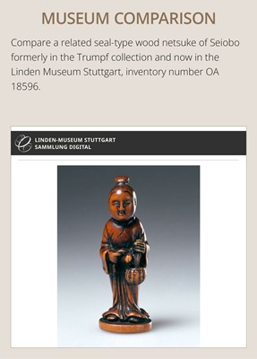 Lot 97 - A FINE AND EARLY WOOD NETSUKE OF SEIOBO