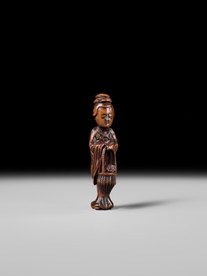 Lot 97 - A FINE AND EARLY WOOD NETSUKE OF SEIOBO