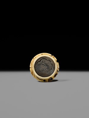 Lot 476 - SOYO: A FINE YOKOYA SCHOOL ANTLER AND SHIBUICHI KAGAMIBUTA WITH A SHISHI