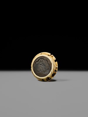 Lot 476 - SOYO: A FINE YOKOYA SCHOOL ANTLER AND SHIBUICHI KAGAMIBUTA WITH A SHISHI