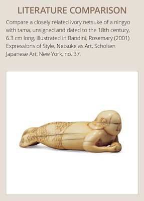 Lot 114 - A FINE IVORY NETSUKE OF A SWIMMING NINGYO (MERMAID)