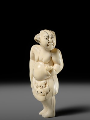 Lot 105 - A SUPERB IVORY NETSUKE OF A SUMO WRESTLER
