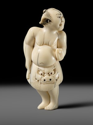 Lot 105 - A SUPERB IVORY NETSUKE OF A SUMO WRESTLER