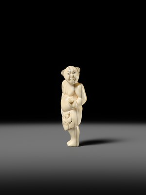 Lot 105 - A SUPERB IVORY NETSUKE OF A SUMO WRESTLER