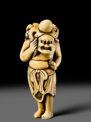 Lot 111 - A POWERFUL IVORY NETSUKE OF RYUJIN’S ATTENDANT