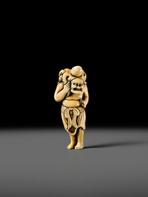 Lot 111 - A POWERFUL IVORY NETSUKE OF RYUJIN’S ATTENDANT