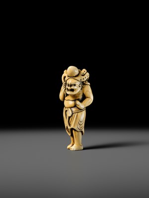 Lot 111 - A POWERFUL IVORY NETSUKE OF RYUJIN’S ATTENDANT