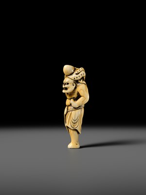 Lot 111 - A POWERFUL IVORY NETSUKE OF RYUJIN’S ATTENDANT