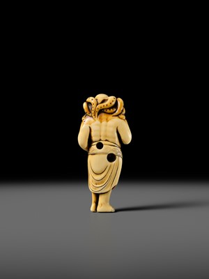 Lot 111 - A POWERFUL IVORY NETSUKE OF RYUJIN’S ATTENDANT