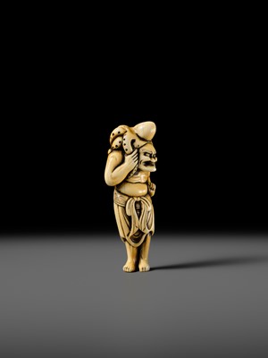 Lot 111 - A POWERFUL IVORY NETSUKE OF RYUJIN’S ATTENDANT