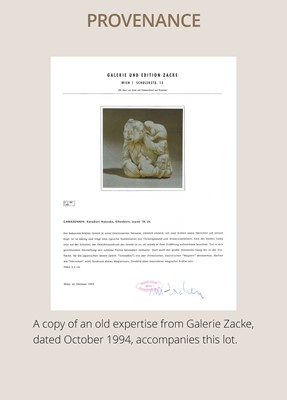 Lot 112 - A FINE IVORY NETSUKE OF GAMA SENNIN WITH TWO TOADS