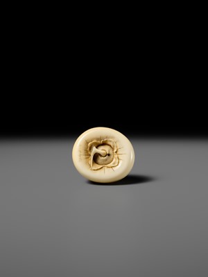 UNSHO HAKURYU: A FINE IVORY NETSUKE OF A PERSIMMON WITH INLAID SNAIL