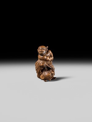 Lot 133 - A RARE WOOD NETSUKE OF ROCHISHIN