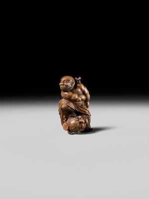 Lot 133 - A RARE WOOD NETSUKE OF ROCHISHIN