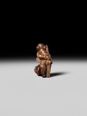 Lot 133 - A RARE WOOD NETSUKE OF ROCHISHIN
