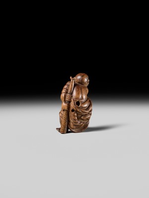 Lot 133 - A RARE WOOD NETSUKE OF ROCHISHIN