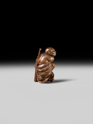 Lot 133 - A RARE WOOD NETSUKE OF ROCHISHIN