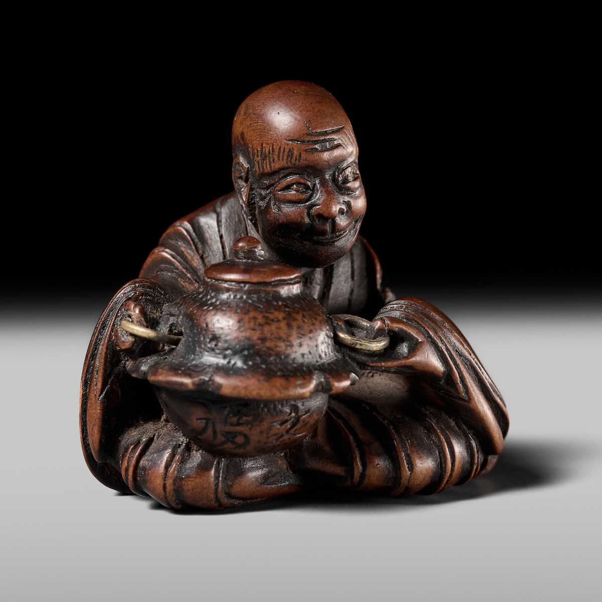 彫刻・オブジェ shinknowsuke Lot 251 - SHUZAN: A FINE WOOD NETSUKE OF A PRIEST WITH