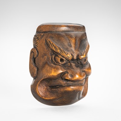 Lot 1805 - GYOKUSUI: A FINE WOOD O-BESHIMI MASK NETSUKE