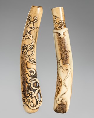 Lot 1464 - A LOT WITH TWO ANTLER KISERUZUTSU (PIPE CASE)