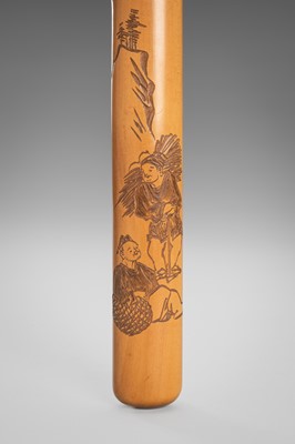Lot 1454 - KANO TESSAI: A FINE BOXWOOD KISERUZUTSU WITH FARMERS