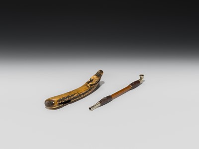 Lot 78 - A FINE ANTLER KISERUZUTSU (PIPE CASE) WITH A KAPPA