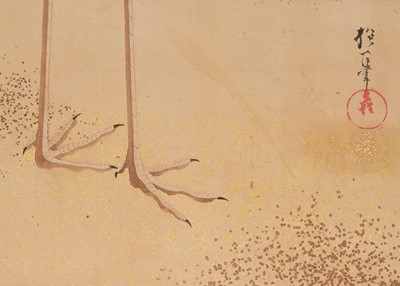 Lot 309 - SAKAI HOITSU: A SUPERB RIMPA SCHOOL EIGHT-PANEL BYOBU (FOLDING SCREEN) DEPICTING A FLOCK OF MANAZURU CRANES